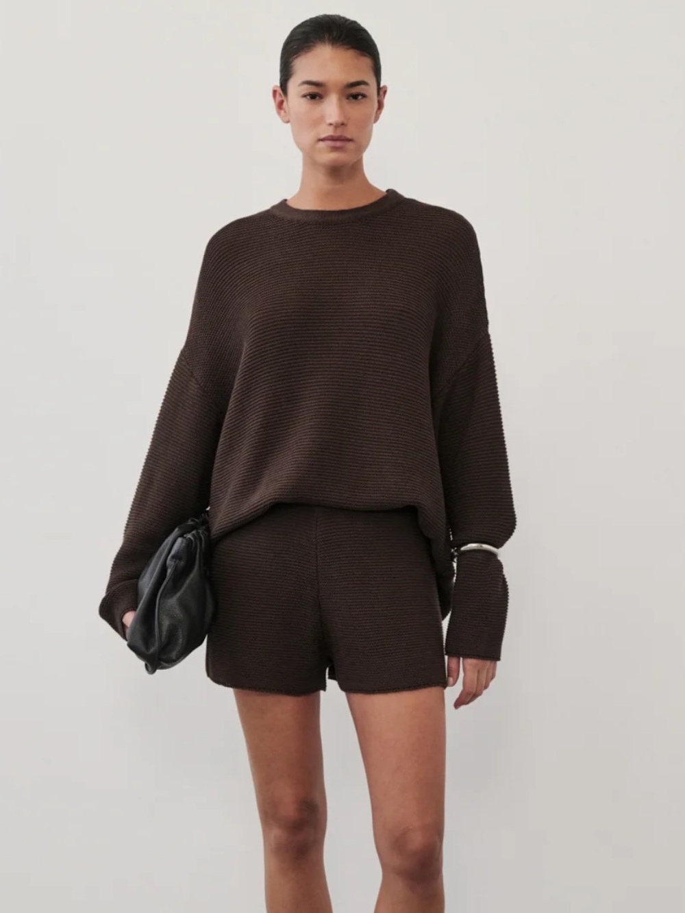 DISSH Chocolate Brown Cotton Knit Shorts - Picture 2 of 3